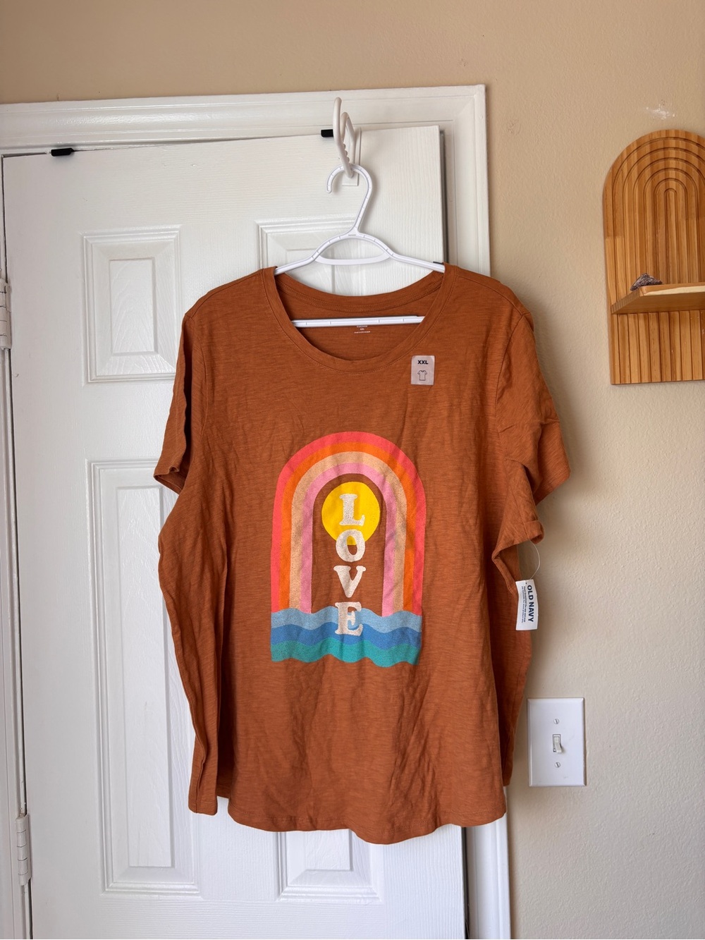 Old Navy Rust Brown 'LOVE' Graphic Tee with Retro Rainbow